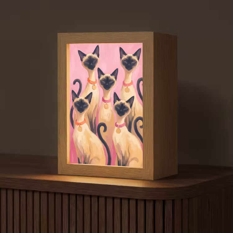 Personalisierte Lightbox - Katze – Gruppe – Tiere – Modern – Rosa - Kat - Groep - Dieren - Modern - Roze Light Box met kabel (Tafellamp) klein