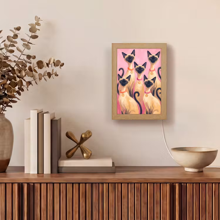 Personalisierte Lightbox - Katze – Gruppe – Tiere – Modern – Rosa - Kat - Groep - Dieren - Modern - Roze Light Box met kabel (Tafellamp) klein