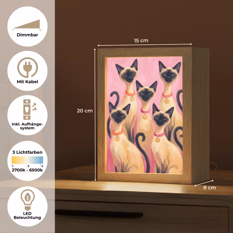 Personalisierte Lightbox - Katze – Gruppe – Tiere – Modern – Rosa - Kat - Groep - Dieren - Modern - Roze Light Box met kabel (Tafellamp) klein