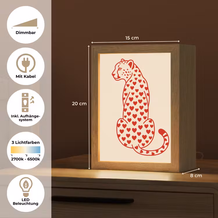 Personalisierte Lightbox - Katze – Herzen – Tiere – Modern – Rot - Kat - Harten - Dieren - Modern - Rood Light Box met kabel (Tafellamp) klein