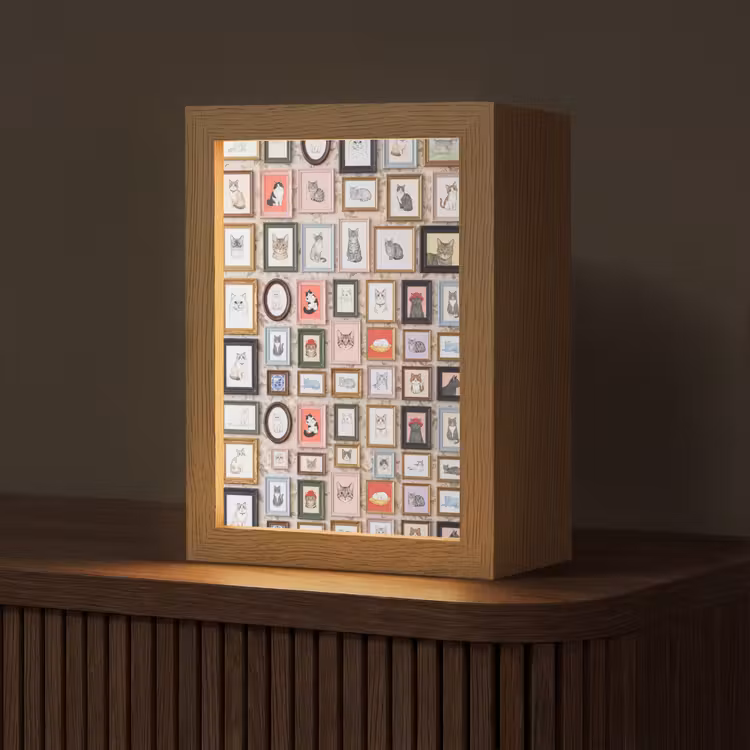 Kat - Portret - Dieren - Illustratie - Lijst Light Box met kabel (Tafellamp) klein -z3d_website