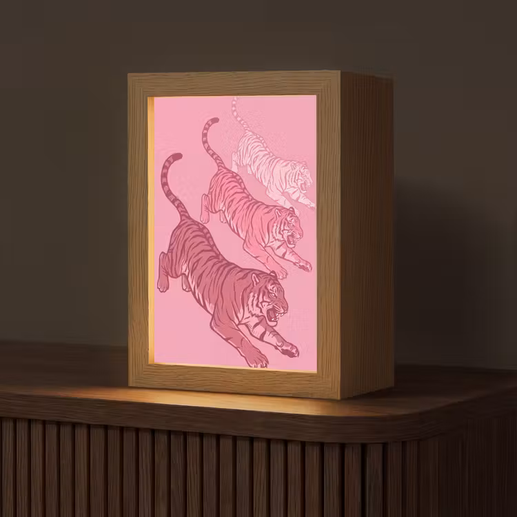 Personalisierte Lightbox - Katze – Springend – Tiere – Rosa – Modern - Kat - Springend - Dieren - Roze - Modern Light Box met kabel (Tafellamp) klein