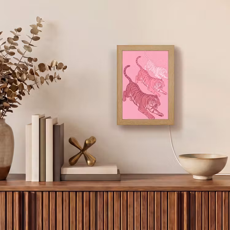 Personalisierte Lightbox - Katze – Springend – Tiere – Rosa – Modern - Kat - Springend - Dieren - Roze - Modern Light Box met kabel (Tafellamp) klein