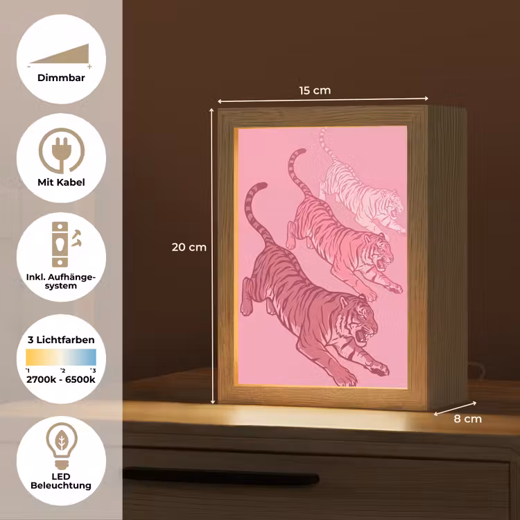 Personalisierte Lightbox - Katze – Springend – Tiere – Rosa – Modern - Kat - Springend - Dieren - Roze - Modern Light Box met kabel (Tafellamp) klein