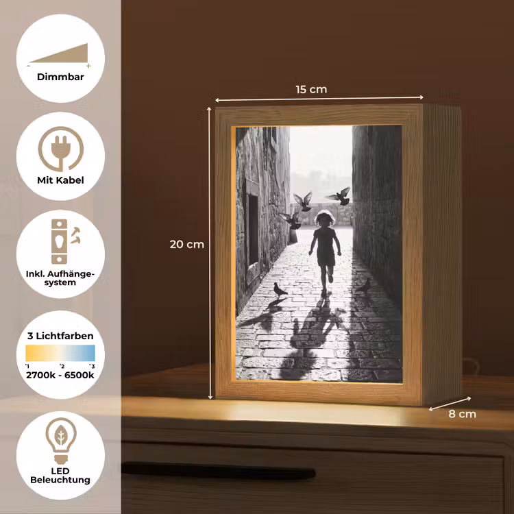 Kind - Vogel - Straat - Zwart-wit - Spelen Light Box met kabel (Tafellamp) klein -USP_DE