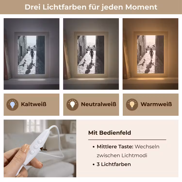 Kind - Vogel - Straat - Zwart-wit - Spelen Light Box met kabel (Tafellamp) klein -USP_lichtkleurDE