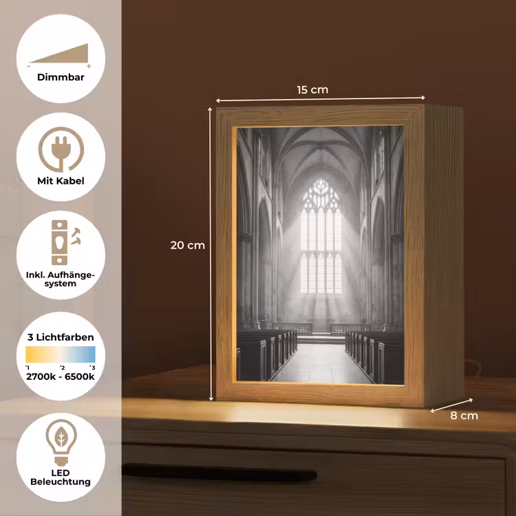 Kerk - Interieur - Lichtstralen - Architectuur - Klassiek Light Box met kabel (Tafellamp) klein -USP_DE