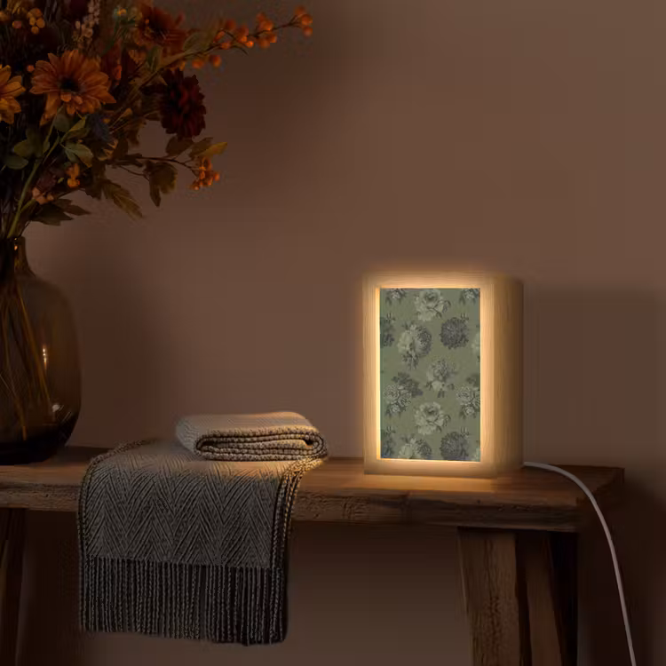 Klassiek - botanisch - olijfgroen - bloemen Light Box met kabel (Tafellamp) klein 925 -sfeer4