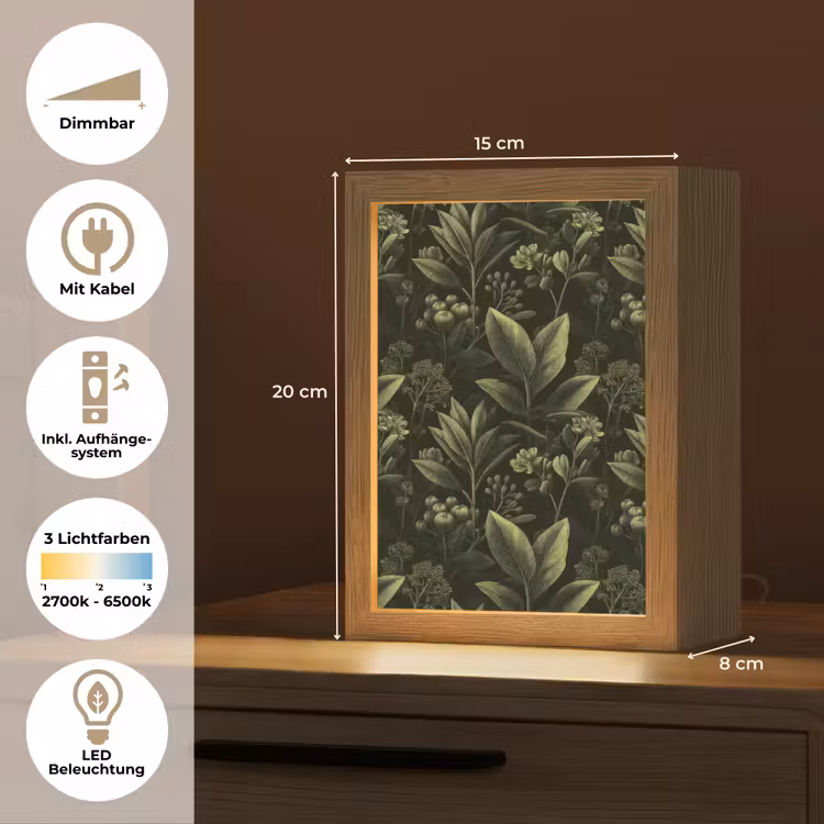 Klassiek - Donker - Botanisch - Planten Light Box met kabel (Tafellamp) klein 925 -USP_DE