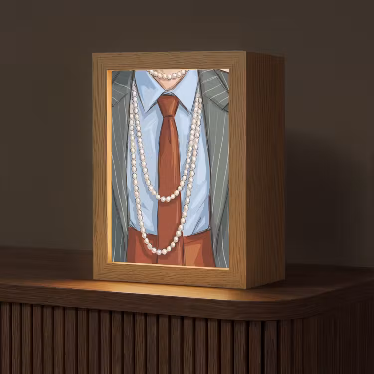 Personalisierte Lightbox - Kleidung – Schleife – Perlen – Klassisch – Mode - Kleding - Strik - Parels - Klassiek - Mode Light Box met kabel (Tafellamp) klein