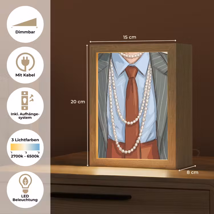 Personalisierte Lightbox - Kleidung – Schleife – Perlen – Klassisch – Mode - Kleding - Strik - Parels - Klassiek - Mode Light Box met kabel (Tafellamp) klein