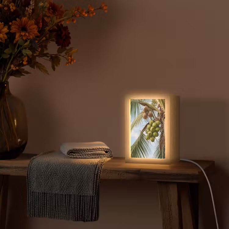Personalisierte Lightbox - Kokosnuss – Baum – Tropisch – Natur – Grün - Kokosnoot - Boom - Tropisch - Natuur - Groen Light Box met kabel (Tafellamp) klein
