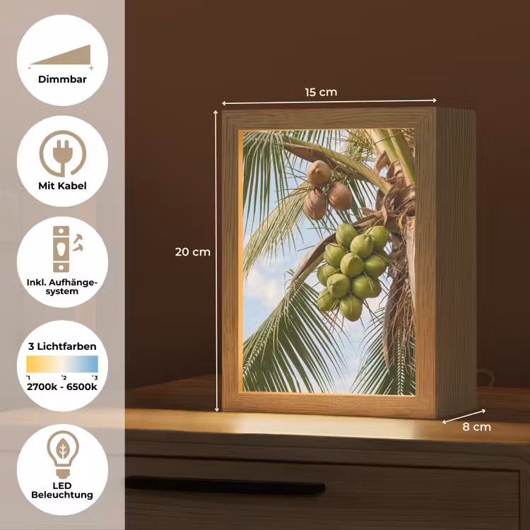 Personalisierte Lightbox - Kokosnuss – Baum – Tropisch – Natur – Grün - Kokosnoot - Boom - Tropisch - Natuur - Groen Light Box met kabel (Tafellamp) klein