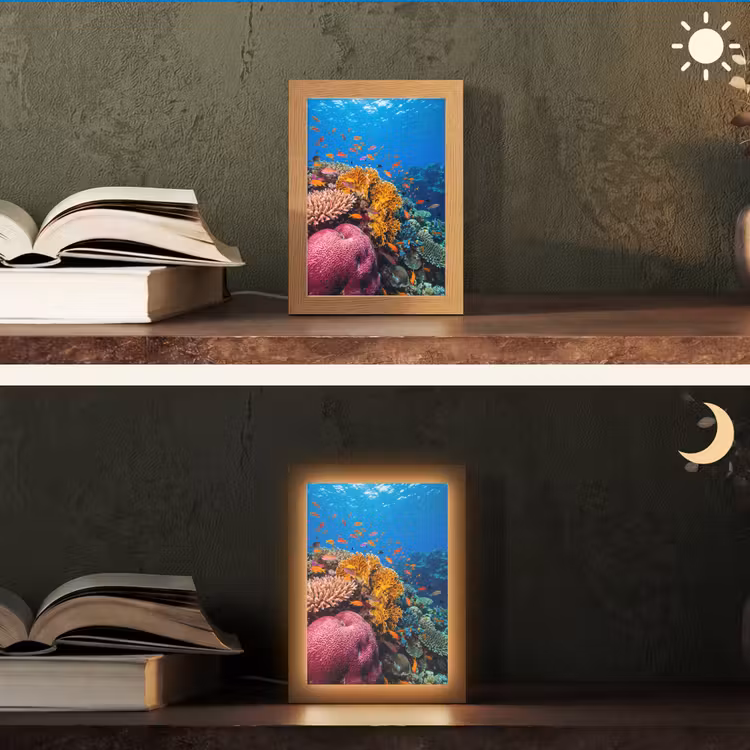 Koraal - Vissen - Oceaan - Natuur - Kleurrijk Light Box met kabel (Tafellamp) klein -sfeer3
