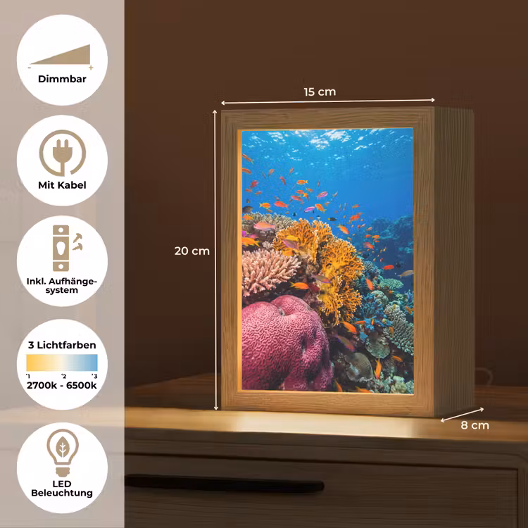 Koraal - Vissen - Oceaan - Natuur - Kleurrijk Light Box met kabel (Tafellamp) klein -USP_DE