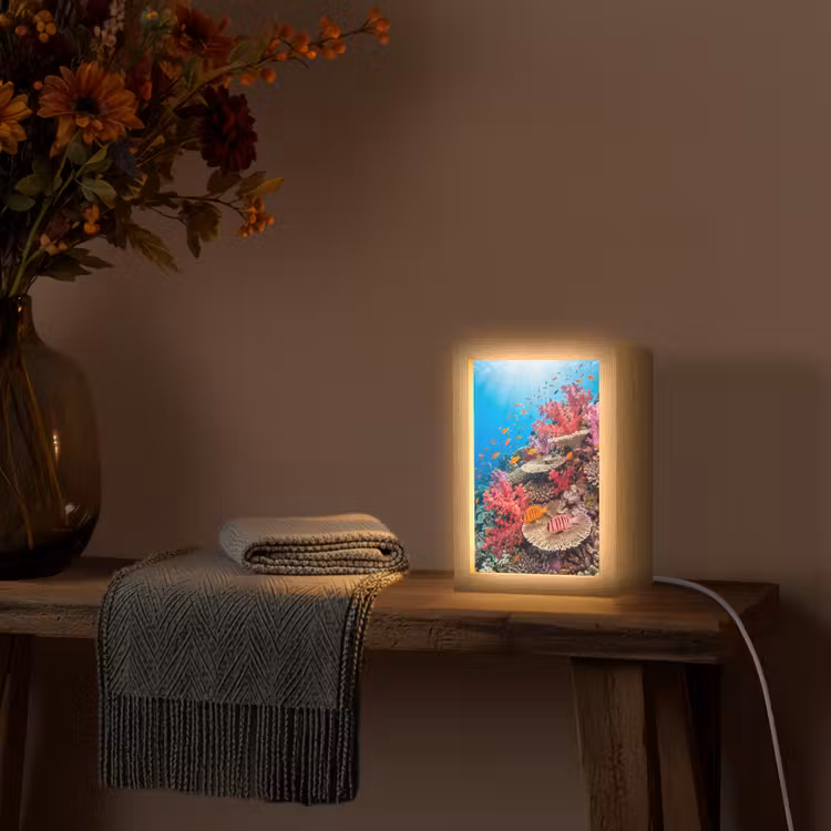 Koraalrif - Vissen - Onderwater - Tropisch - Rood Light Box met kabel (Tafellamp) klein -sfeer4