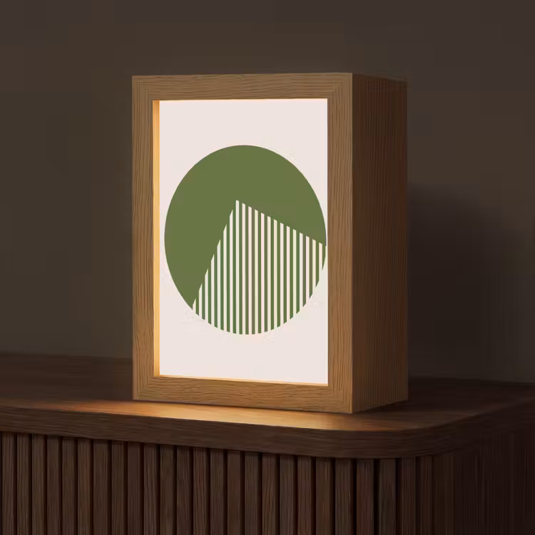 Personalisierte Lightbox - Kreis – Streifen – Geometrisch – Abstrakt – Grün - Cirkel - Strepen - Geometrisch - Abstract - Groen Light Box met kabel (Tafellamp) klein
