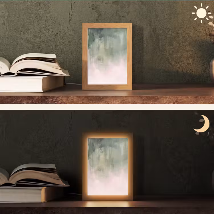 Personalisierte Lightbox - Kunst – Abstrakt – Modern – Grün – Rosa - Kunst - Abstract - Modern - Groen - Roze Light Box met kabel (Tafellamp) klein