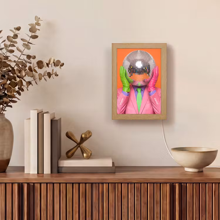 Kunst - Disco bal - Kleurrijk - Modern - Studio Light Box met kabel (Tafellamp) klein -sfeer2