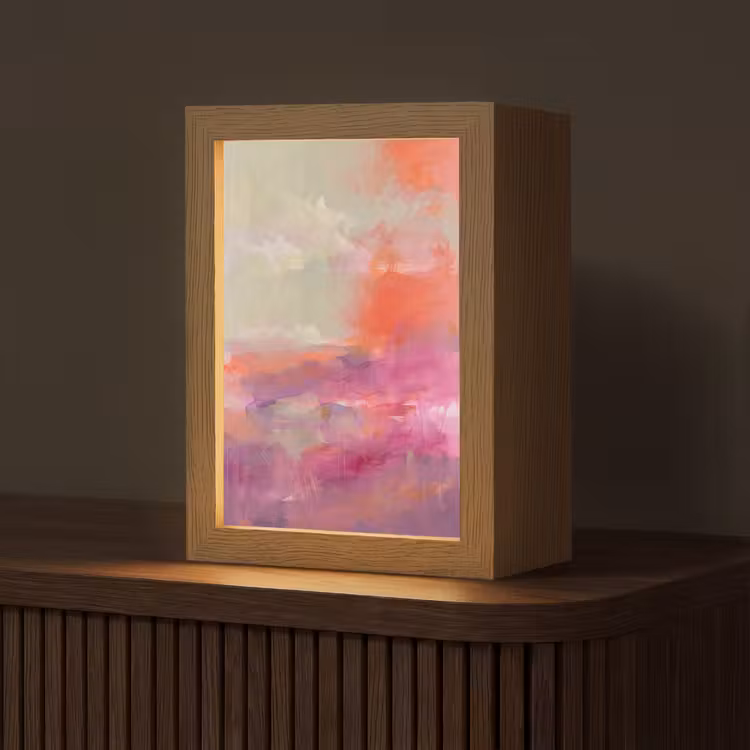 Personalisierte Lightbox - Kunst – Fließend – Übergänge – Orange - Kunst - Vloeiend - Overgangen - Oranje Light Box met kabel (Tafellamp) klein