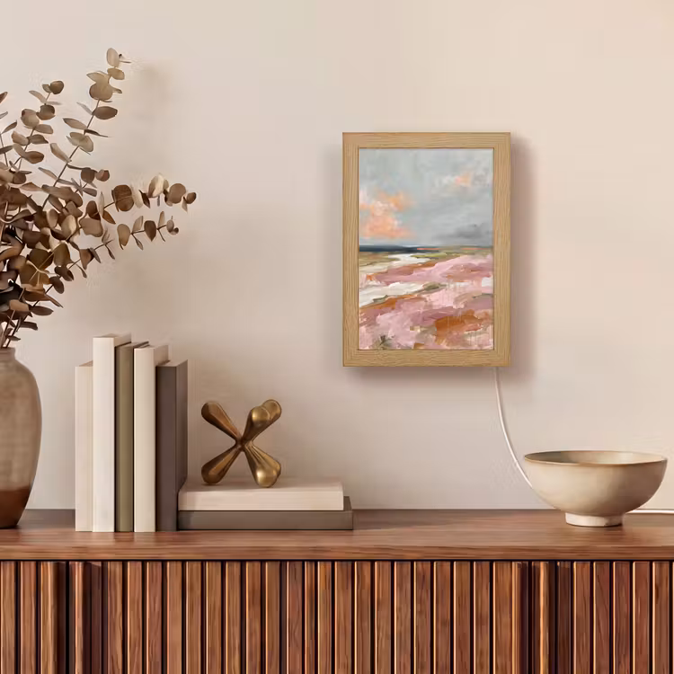 Personalisierte Lightbox - Landschaft – Fluss – Abstrakt – Rosa – Grün - Landschap - Rivier - Abstract - Roze - Groen Light Box met kabel (Tafellamp) klein
