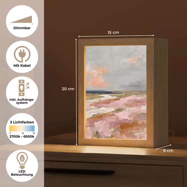 Personalisierte Lightbox - Landschaft – Fluss – Abstrakt – Rosa – Grün - Landschap - Rivier - Abstract - Roze - Groen Light Box met kabel (Tafellamp) klein