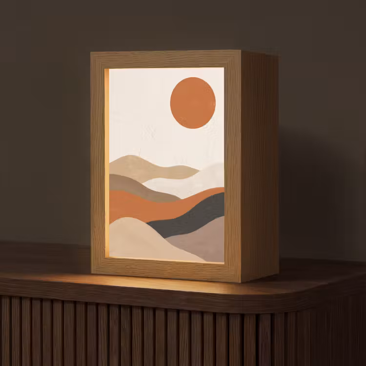 Landschap - Heuvels - Zon - Abstract - Oranje Light Box met kabel (Tafellamp) klein -z3d_website