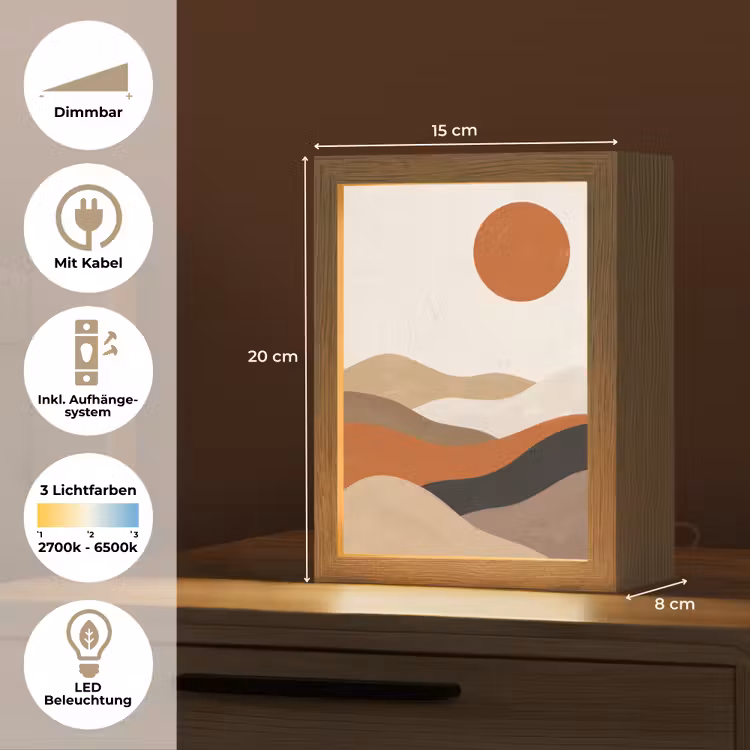 Landschap - Heuvels - Zon - Abstract - Oranje Light Box met kabel (Tafellamp) klein -USP_DE