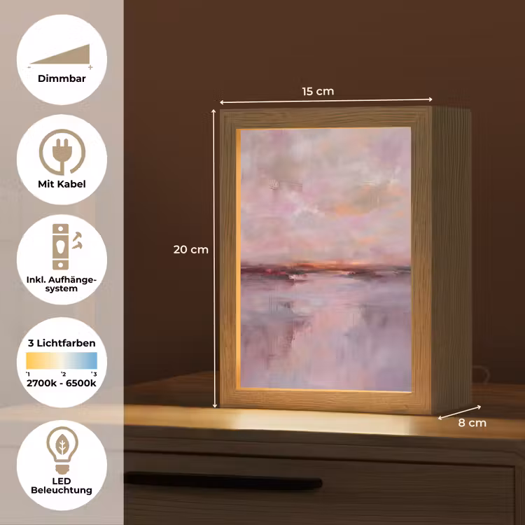 Personalisierte Lightbox - Landschaft – Sonnenuntergang – Abstrakt – Modern – Rosa - Landschap - Zonsondergang - Abstract - Modern - Roze Light Box met kabel (Tafellamp) klein