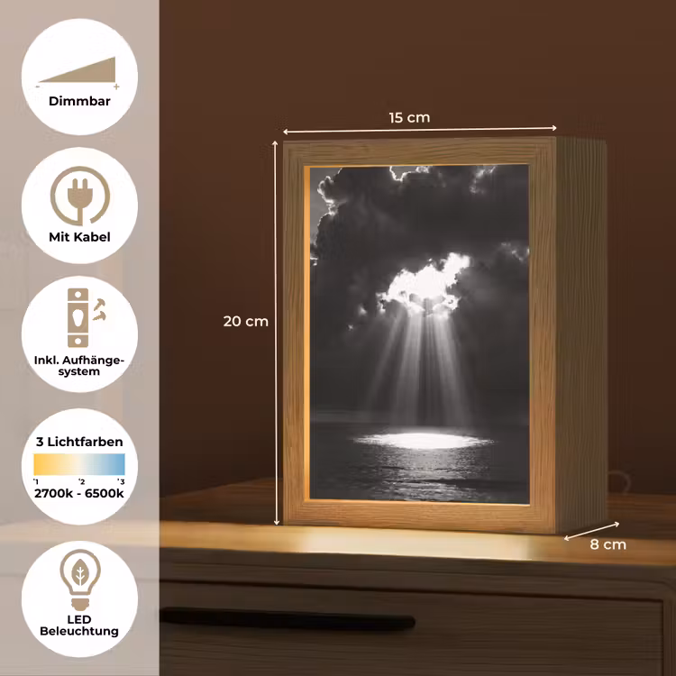 Licht - Wolken - Zee - Zwart-wit - Natuur Light Box met kabel (Tafellamp) klein -USP_DE