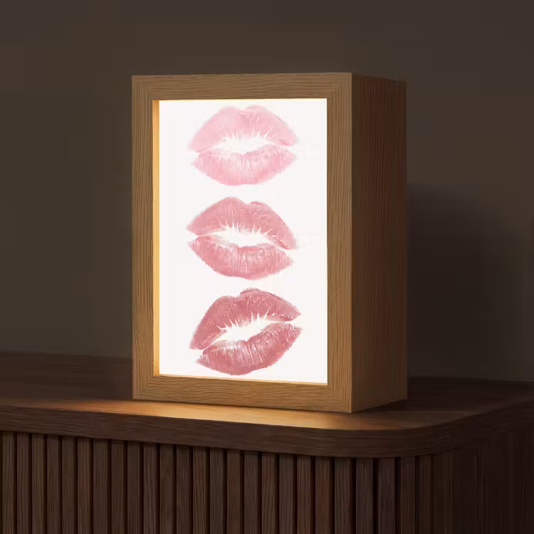 Personalisierte Lightbox - Lippen – Kussabdruck – Rosa – Modern – Abstrakt - Lippen - Kusafdruk - Roze - Modern - Abstract Light Box met kabel (Tafellamp) klein