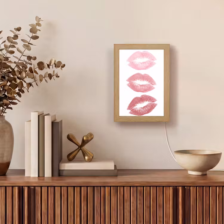 Personalisierte Lightbox - Lippen – Kussabdruck – Rosa – Modern – Abstrakt - Lippen - Kusafdruk - Roze - Modern - Abstract Light Box met kabel (Tafellamp) klein