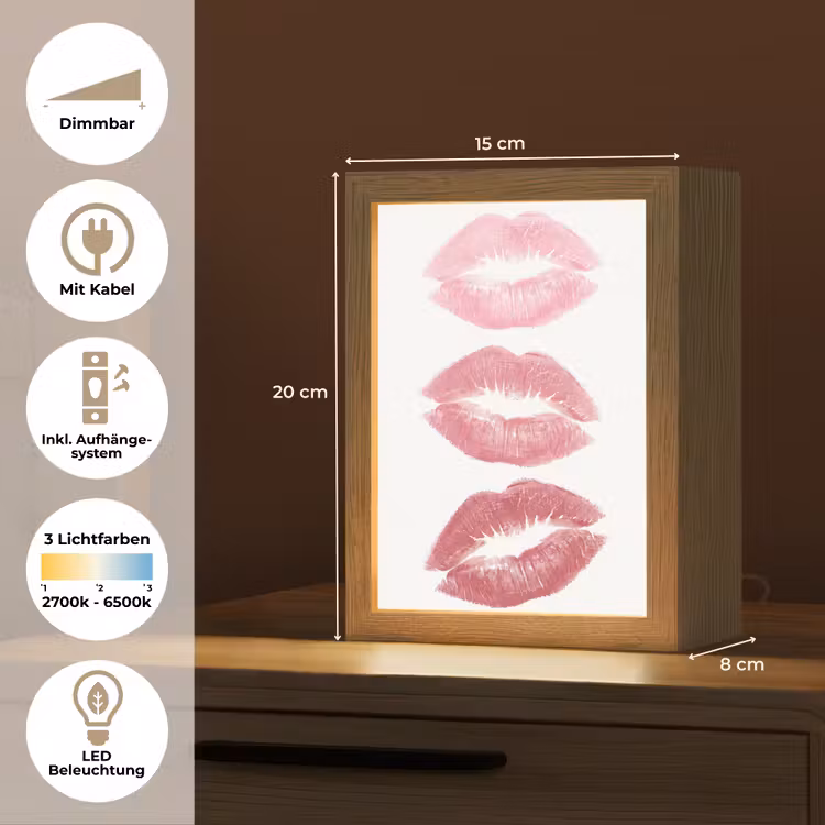 Personalisierte Lightbox - Lippen – Kussabdruck – Rosa – Modern – Abstrakt - Lippen - Kusafdruk - Roze - Modern - Abstract Light Box met kabel (Tafellamp) klein