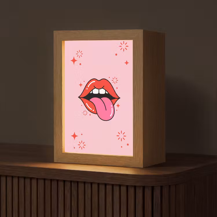 Lippen - Tong - Pop-art - Kleurrijk - Roze Light Box met kabel (Tafellamp) klein -z3d_website