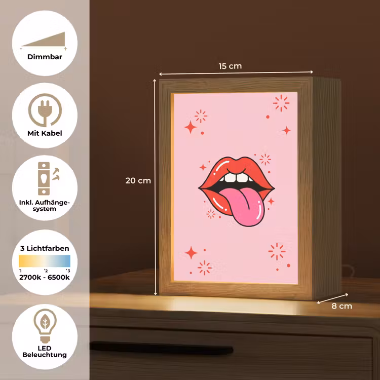 Lippen - Tong - Pop-art - Kleurrijk - Roze Light Box met kabel (Tafellamp) klein -USP_DE