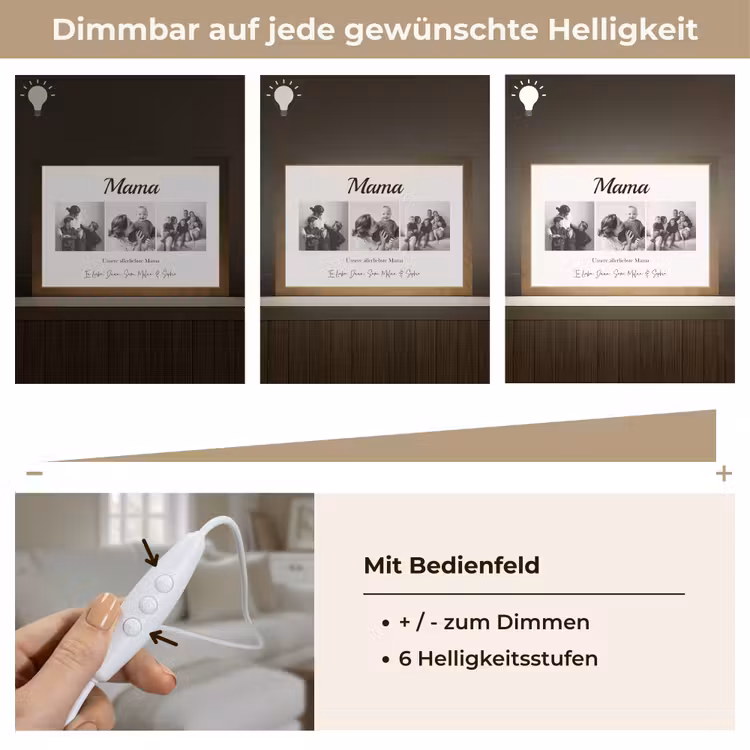 Mama - Fotocollage - 3 Fotos Light Box met kabel (Tafellamp) klein -USP_dimbaarDE
