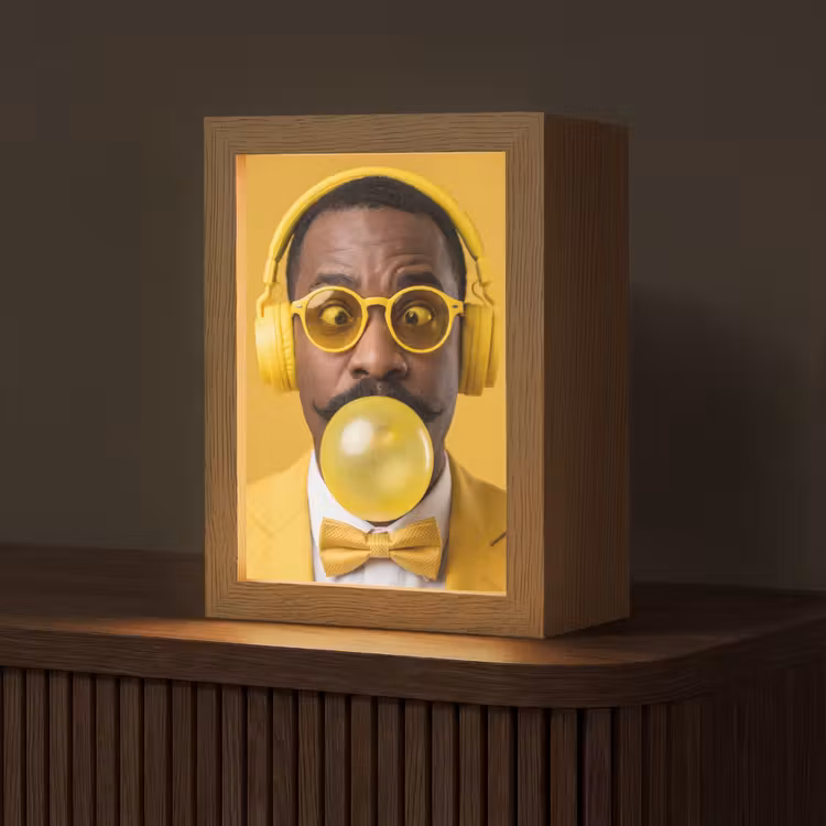 Man - Bubblegum - Portret - Geel - Modern Light Box met kabel (Tafellamp) klein -z3d_website