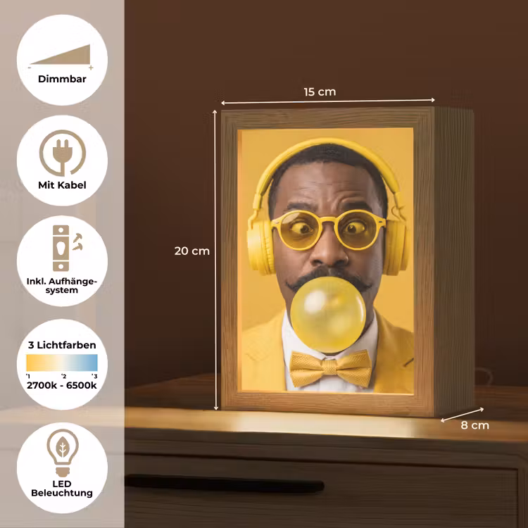 Man - Bubblegum - Portret - Geel - Modern Light Box met kabel (Tafellamp) klein -USP_DE