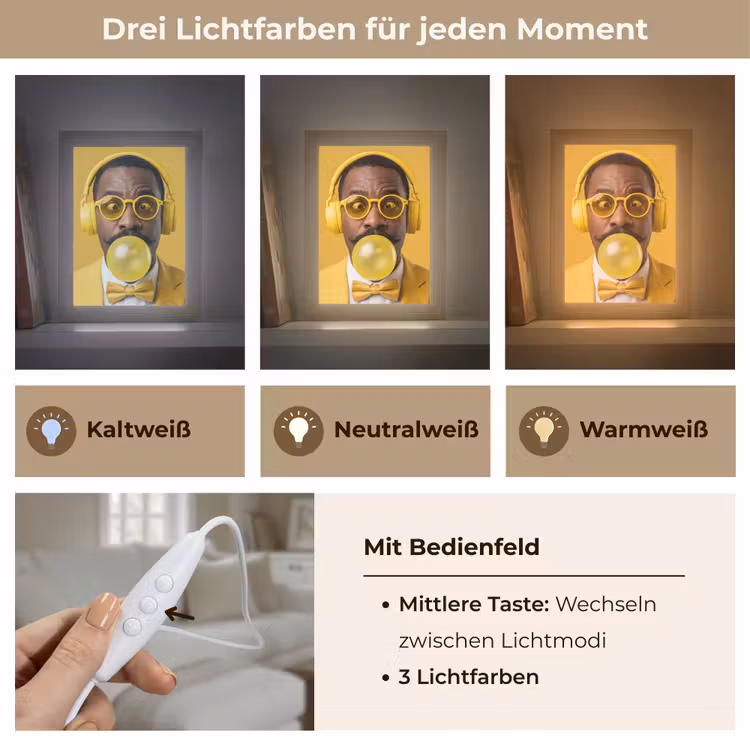 Man - Bubblegum - Portret - Geel - Modern Light Box met kabel (Tafellamp) klein -USP_lichtkleurDE