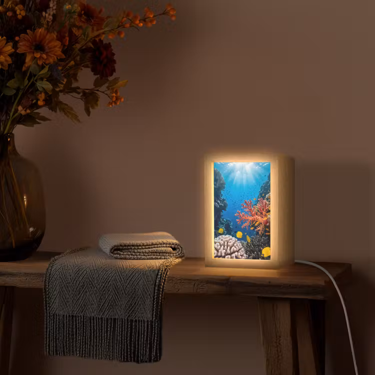 Zee - Koraalrif - Natuur - Levendig - Blauw Light Box met kabel (Tafellamp) klein -sfeer4