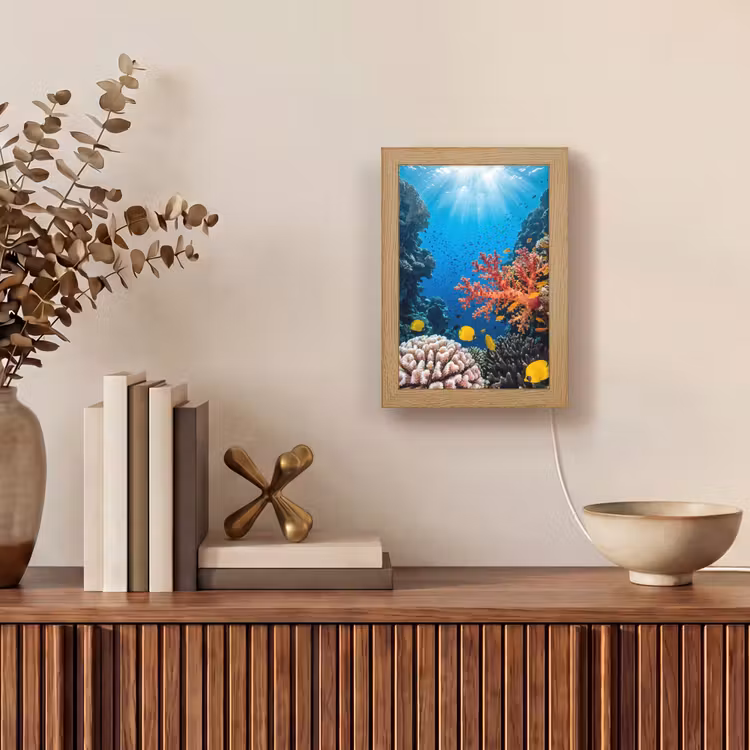 Zee - Koraalrif - Natuur - Levendig - Blauw Light Box met kabel (Tafellamp) klein -sfeer2