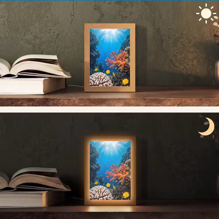Zee - Koraalrif - Natuur - Levendig - Blauw Light Box met kabel (Tafellamp) klein -sfeer3
