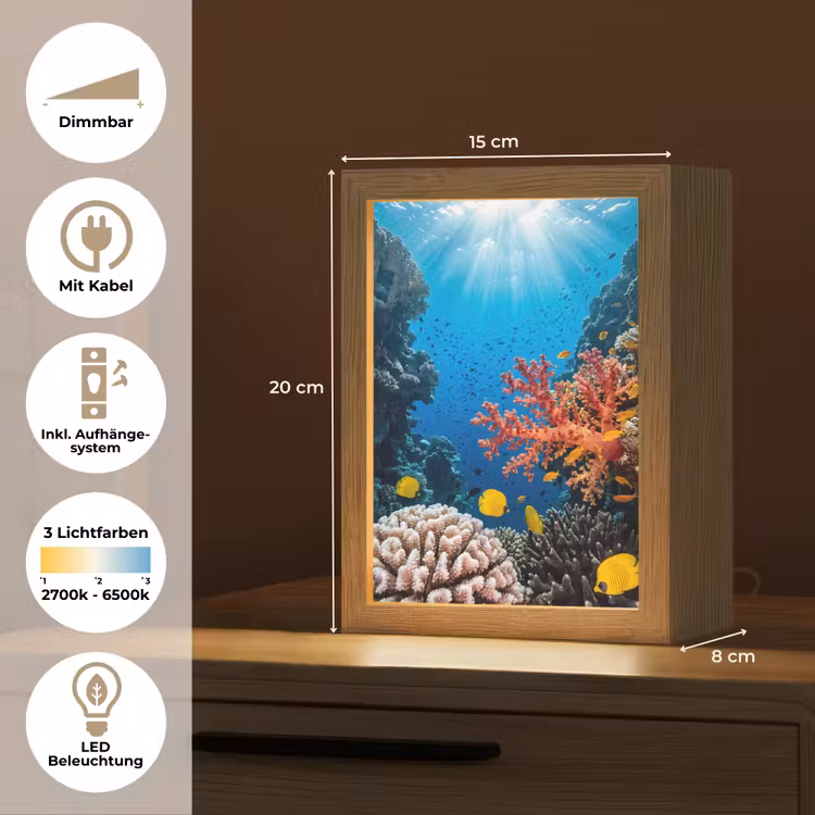 Zee - Koraalrif - Natuur - Levendig - Blauw Light Box met kabel (Tafellamp) klein -USP_DE