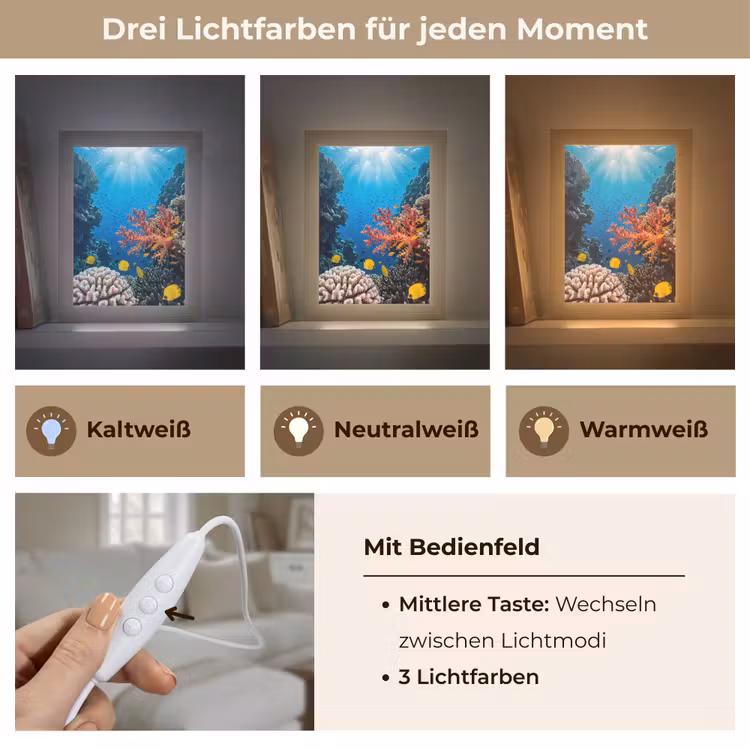 Zee - Koraalrif - Natuur - Levendig - Blauw Light Box met kabel (Tafellamp) klein -USP_lichtkleurDE