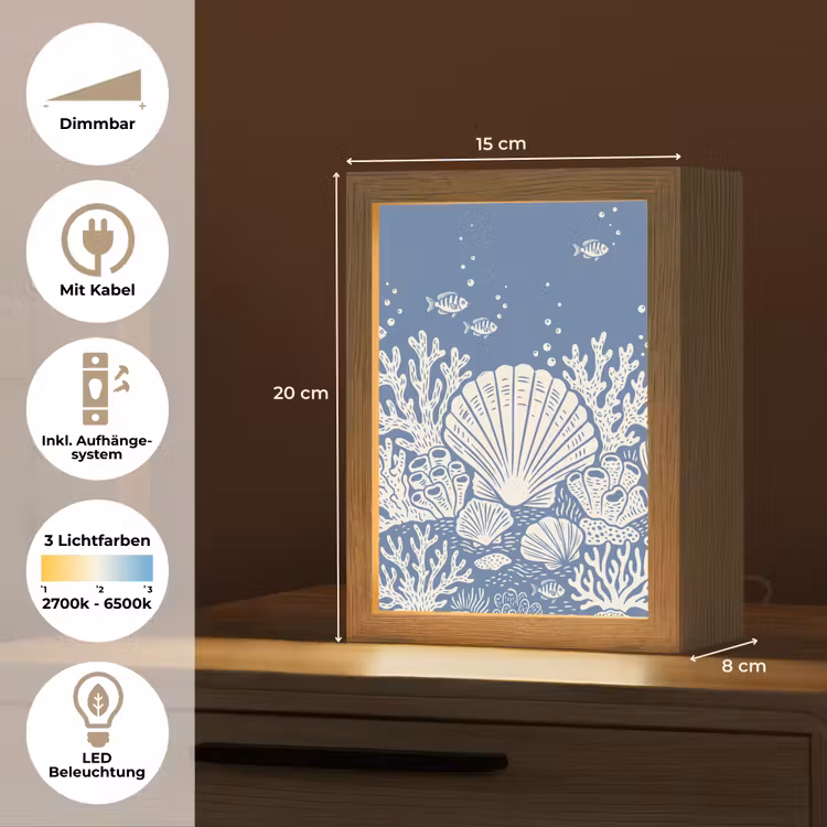 Zeeleven - Koraal - Schelp - Vis - Illustratie - Onderwater Light Box met kabel (Tafellamp) klein -USP_DE