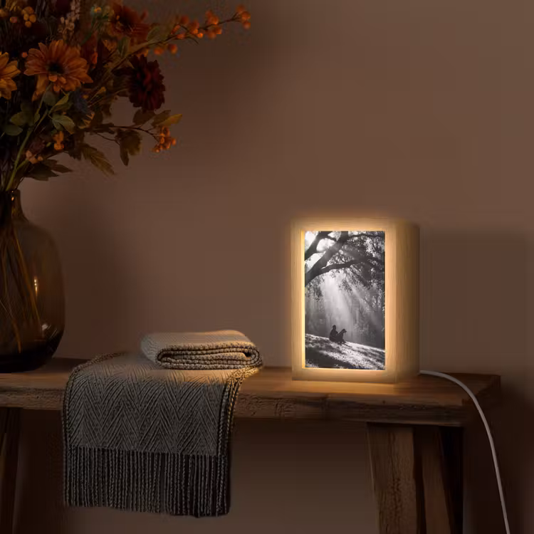 Mens - Hond - Natuur - Zwart-wit - Silhouet Light Box met kabel (Tafellamp) klein -sfeer4