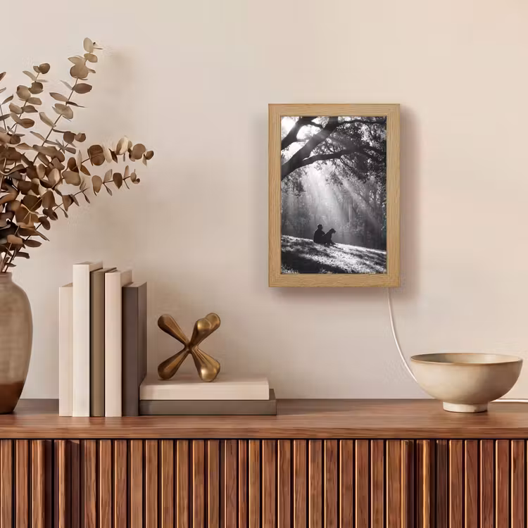Mens - Hond - Natuur - Zwart-wit - Silhouet Light Box met kabel (Tafellamp) klein -sfeer2