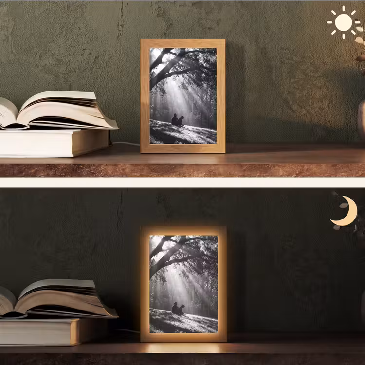 Mens - Hond - Natuur - Zwart-wit - Silhouet Light Box met kabel (Tafellamp) klein -sfeer3