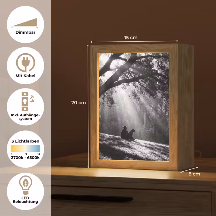 Mens - Hond - Natuur - Zwart-wit - Silhouet Light Box met kabel (Tafellamp) klein -USP_DE
