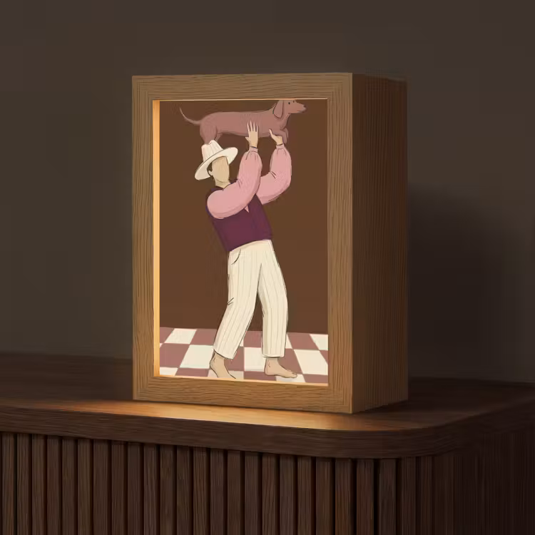Personalisierte Lightbox - Mensch – Hund – Tiere – Abstrakt – Rosa - Mens - Hond - Dieren - Abstract - Roze Light Box met kabel (Tafellamp) klein